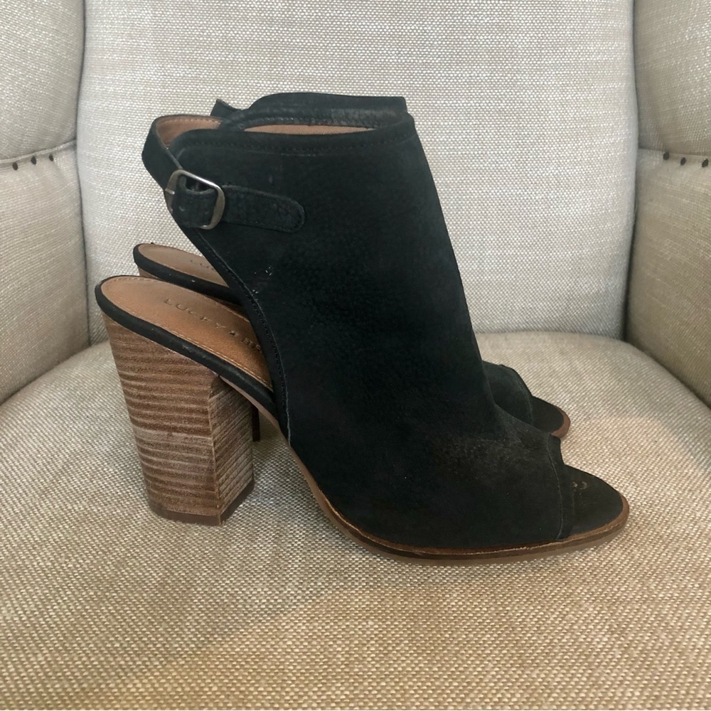Lucky Brand Black Suede Open Toe and Heel Bootie Size 7.5 - Picture 11 of 11